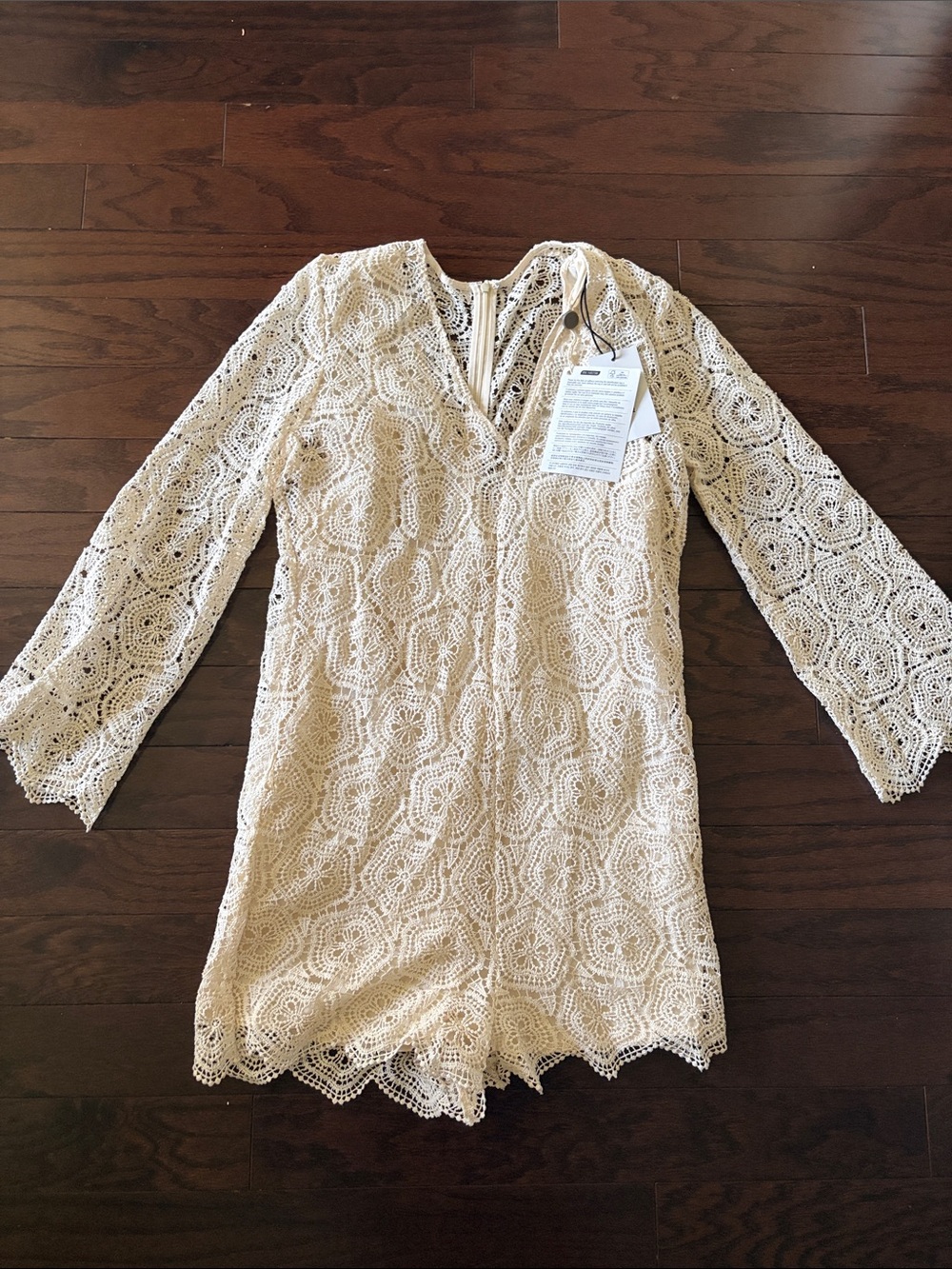 ba&sh Cream Crochet Lace Romper with Long Sleeves